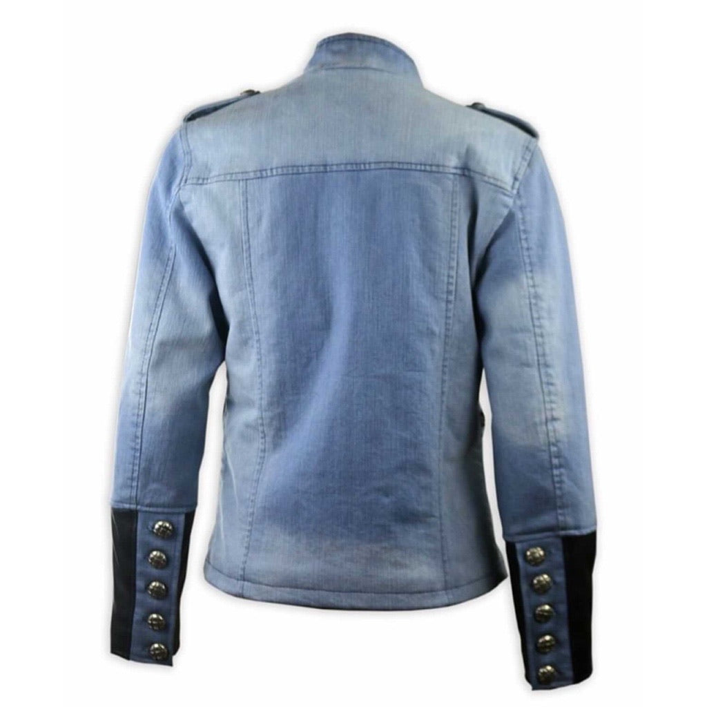 Michael Lombard Denim/Leather Military Jacket Blushing Violet