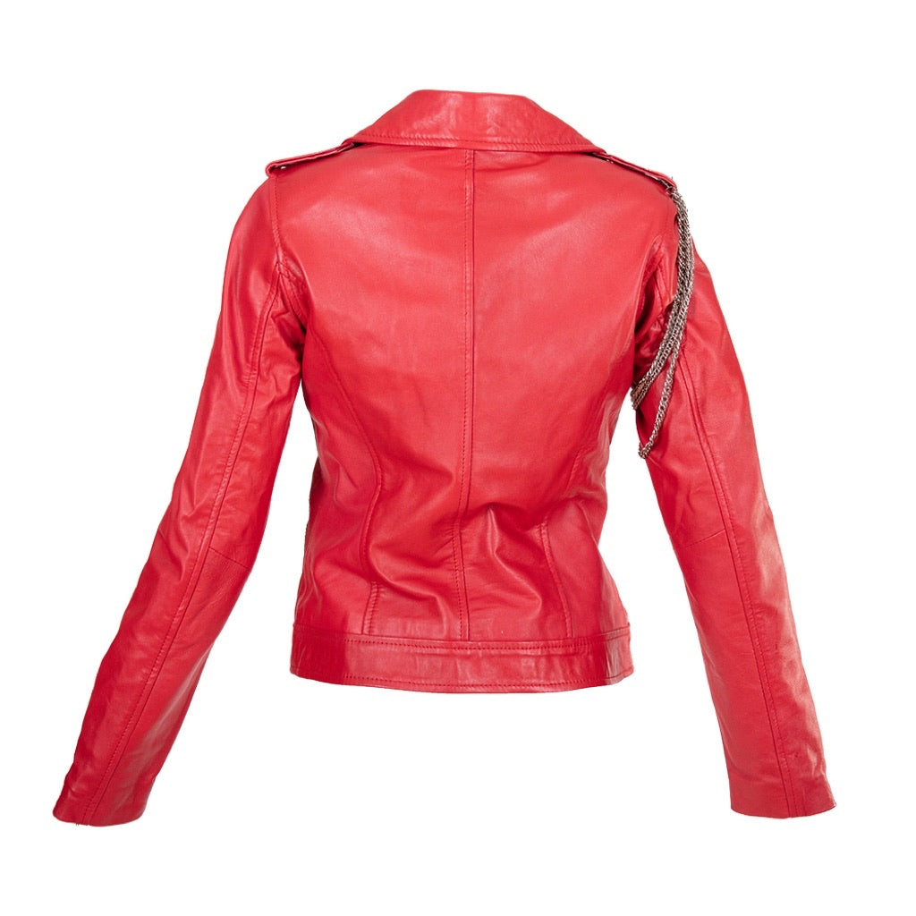 Michael Lombard Red Leather Biker Jacket Blushing Violet
