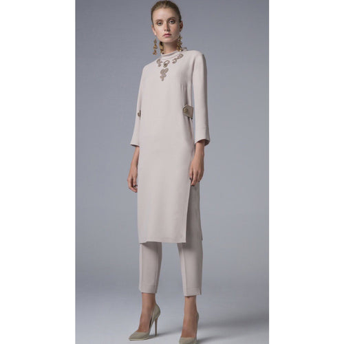 Camelot Beige Side Split Tunic Dress