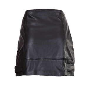 Michael Lombard - Black Sheepskin Leather Moto Zipper Skirt