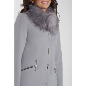 Grey Faux Fur Trimmed Coat