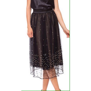 Black Pearled Midi Skirt
