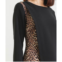 Black Wrap Effect Dress With Leopard Print Panel