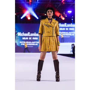 Michael Lombard - Yellow 3/4 Sleeve Sheepskin Moto Leather Jacket