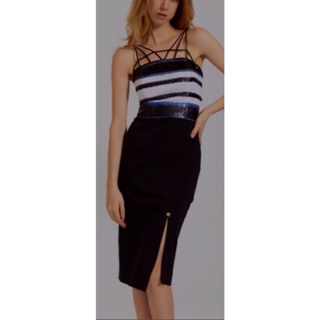 Milly Brown Black Pencil Dress With Sequins