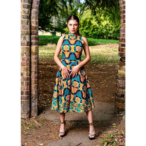 VanElse - Turquoise African Print High Neck Dress