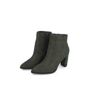Green Suede Boots with Embellished Heel